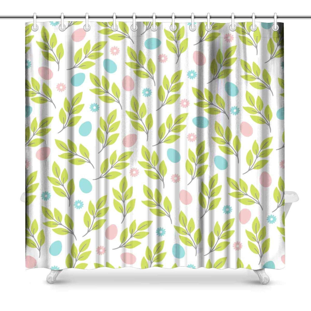 Easter Flowers, Branches and Eggs Polyester Fabric Bathroom Shower Curtain Set with Hooks