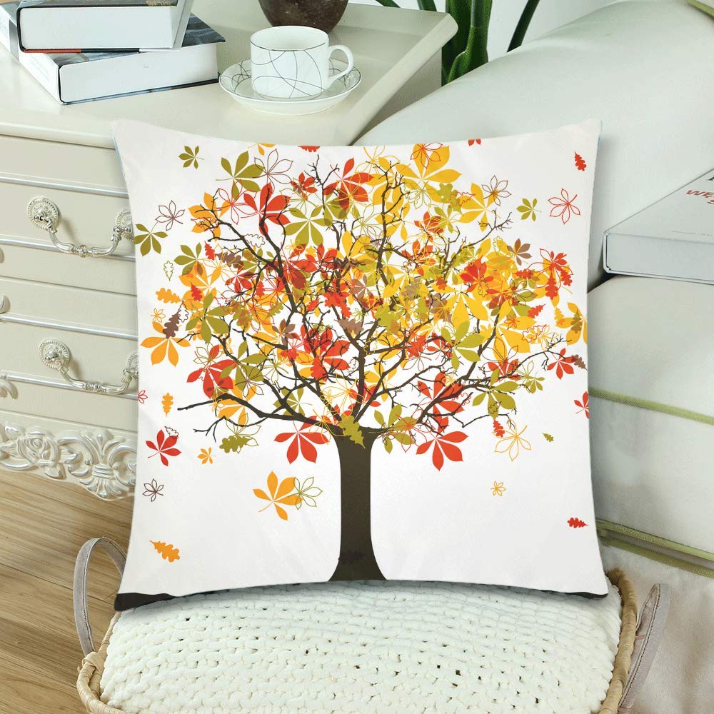 Autumn Harvest Tree Of Life Pillowcase Pillow Cushion Case Cover 18x18 Twin Sides, Fall Tree Leaves Love of Tree Valentine's Day Zippered Throw Pillow Case Shams Decorative, Set of 2