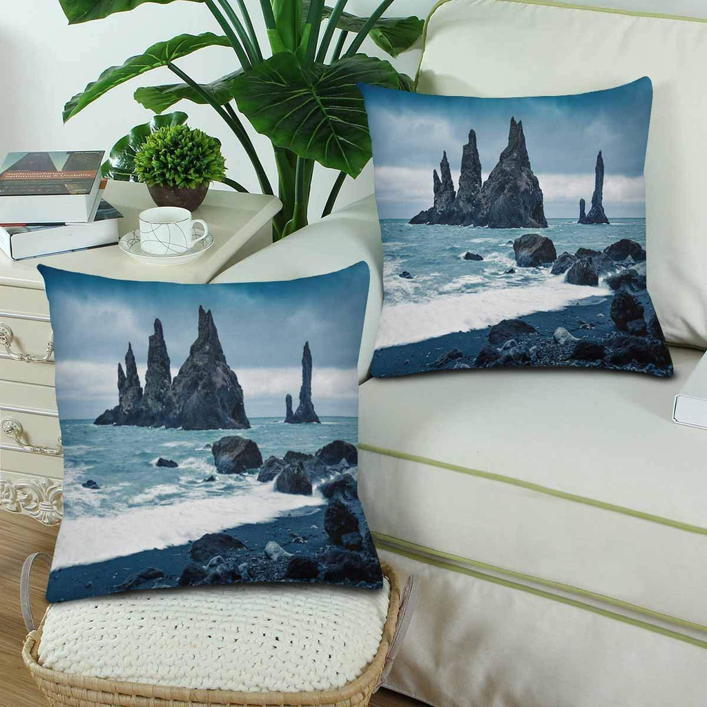 Dramatic Seascape Ocean Dark Summer Morning South Iceland Pillowcase Throw Pillow Covers 18x18 Set of 2, Pillow Sham Cases Protector for Home Couch Sofa Bedding Decorative