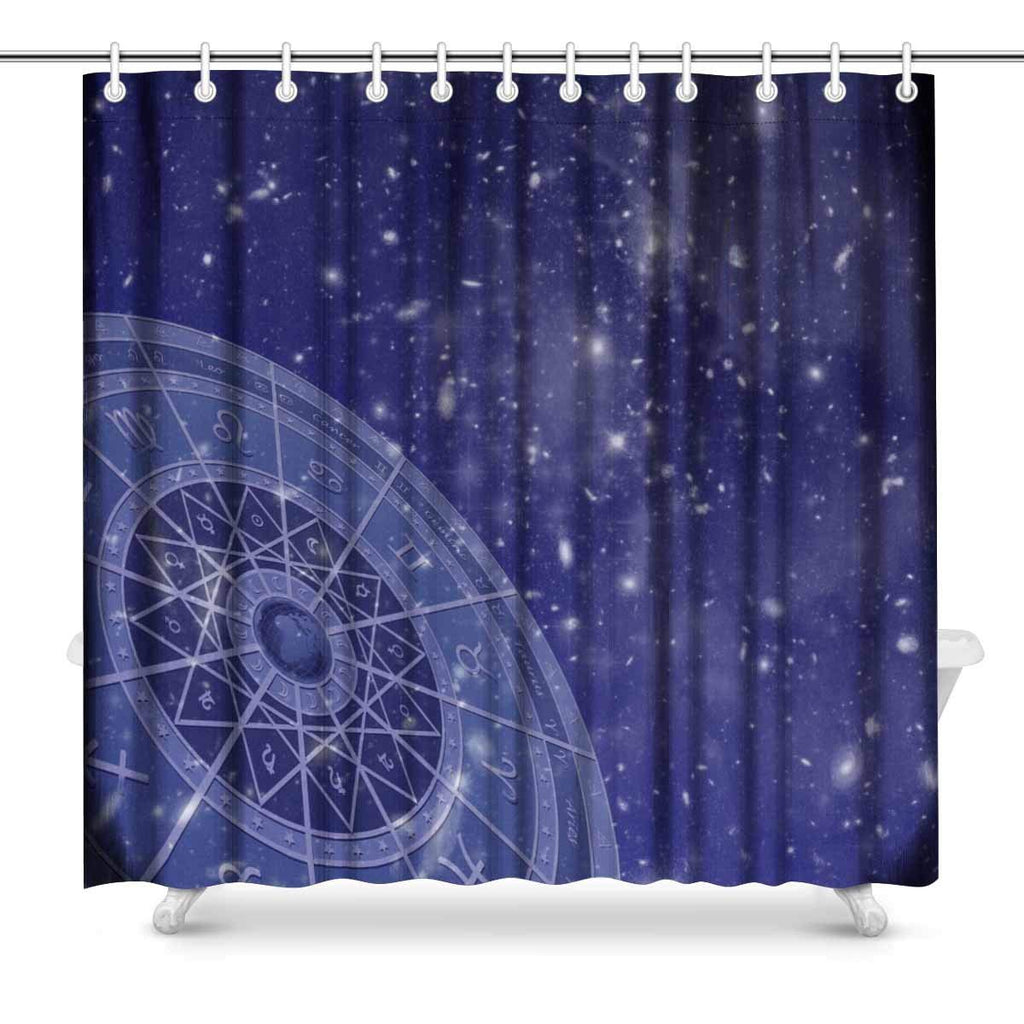 Zodiac Circle Overlaid on Star Field Photos Taken by the Hubble Telescope Art Decor Print Bathroom Shower Curtain 72*72 inch