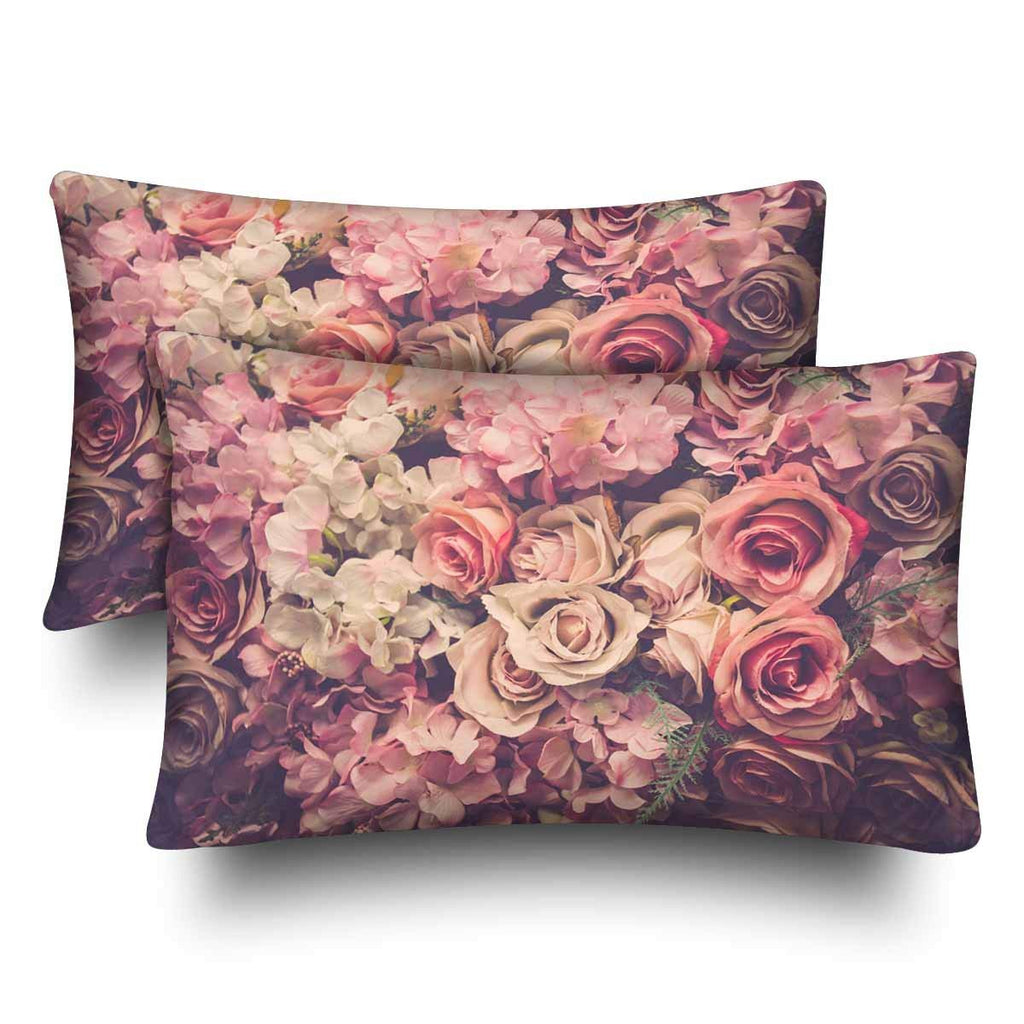 Retro Pink Roses Floral Pillow Cases Pillowcase Standard Size 20x30 Set of 2