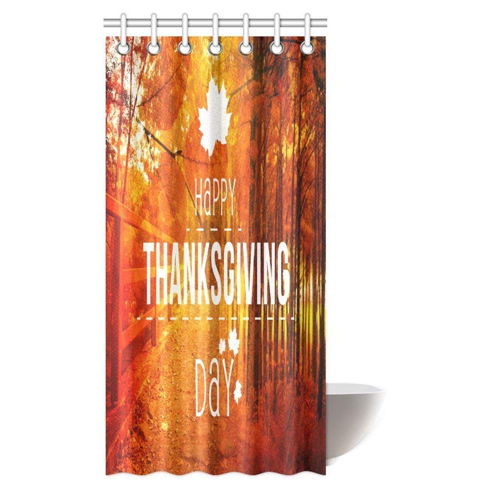 Thanksgiving Decor Shower Curtain Set, Happy Thanksgiving Against Autumn Tree and Leaves Scene Fabric Bathroom Shower Curtain