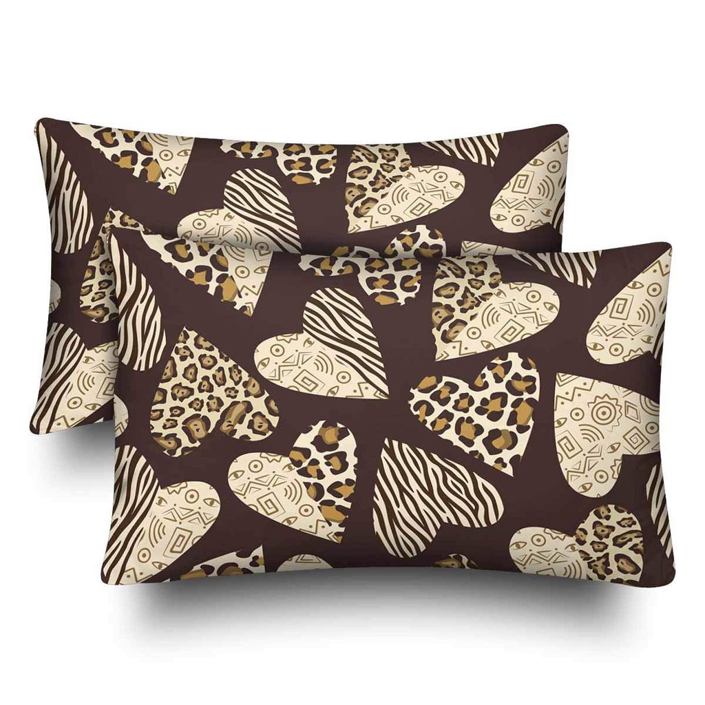 Hearts with Animal Skin Print Leopard Zebra Tiger Print Pillow Cases Pillowcase Standard Size 20x30 Set of 2