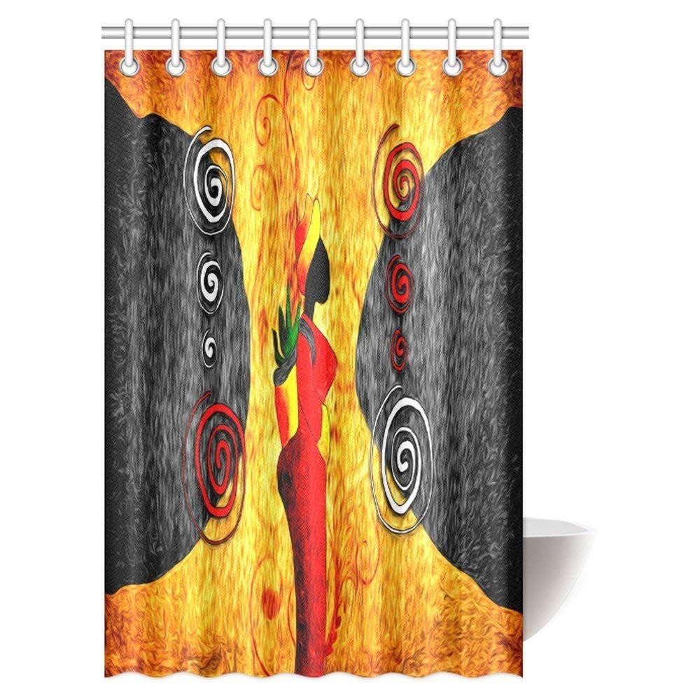 Traditional African Woman Surrounded by Swirling Motifs Savannah Female Graphic Print Bathroom Shower Curtain Set with Hooks