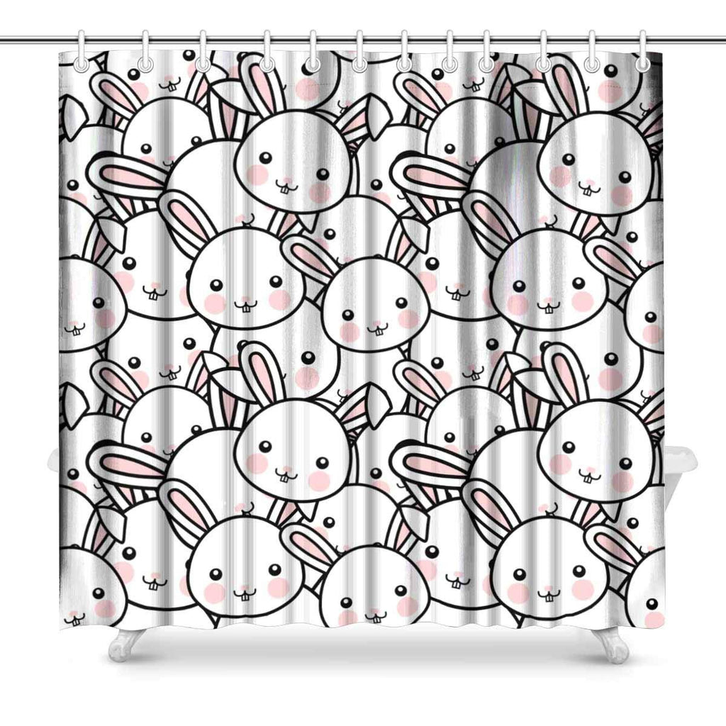 Easter Rabbit Cartoon Face Art Bathroom Decor Shower Curtain with Hooks