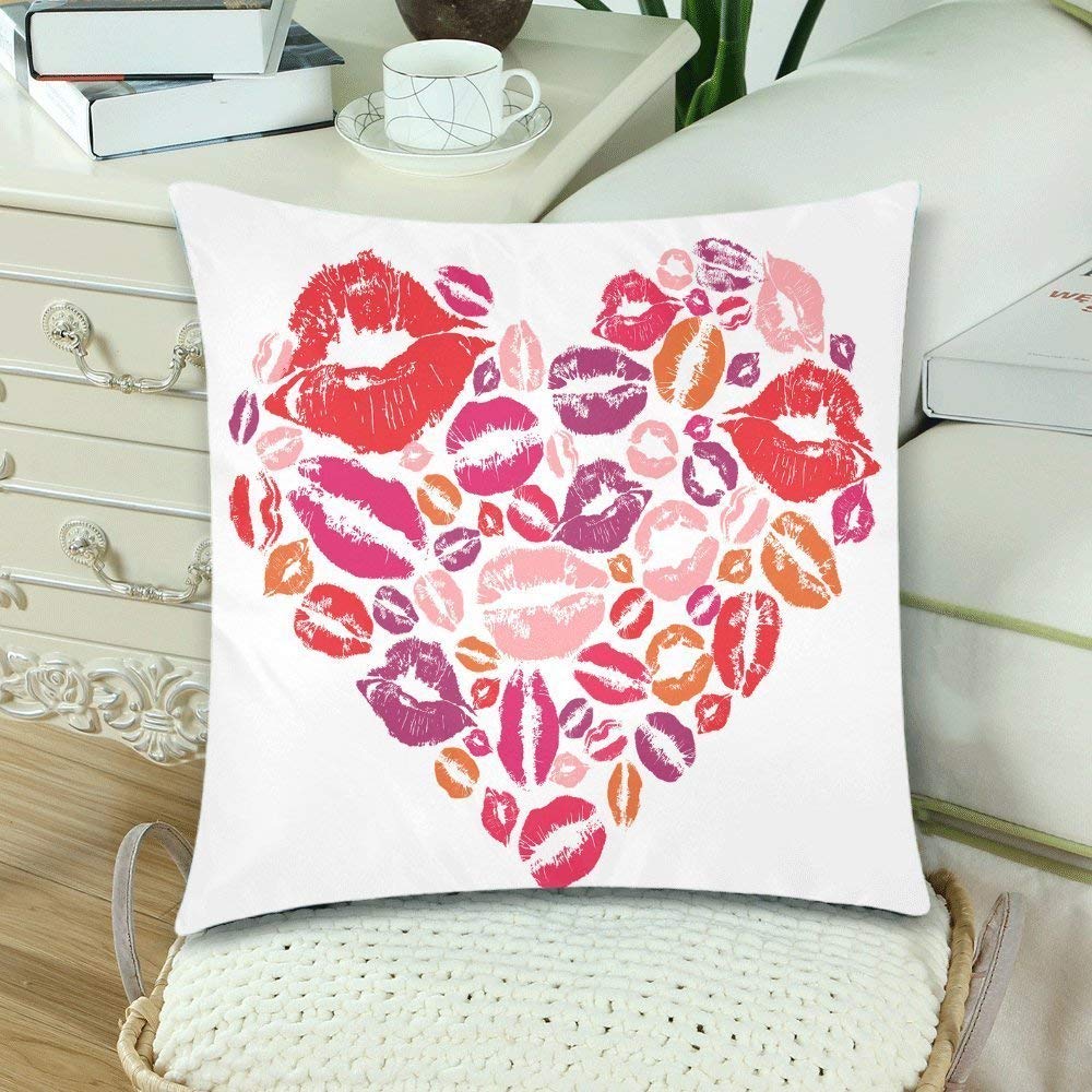 Red Love Heart Lips Kisses Pillow Covers 18x18 for Couch Bed, Valentine's Day Gift Zippered Throw Pillow Case Pillowcase Shams Home Decor, Set of 2