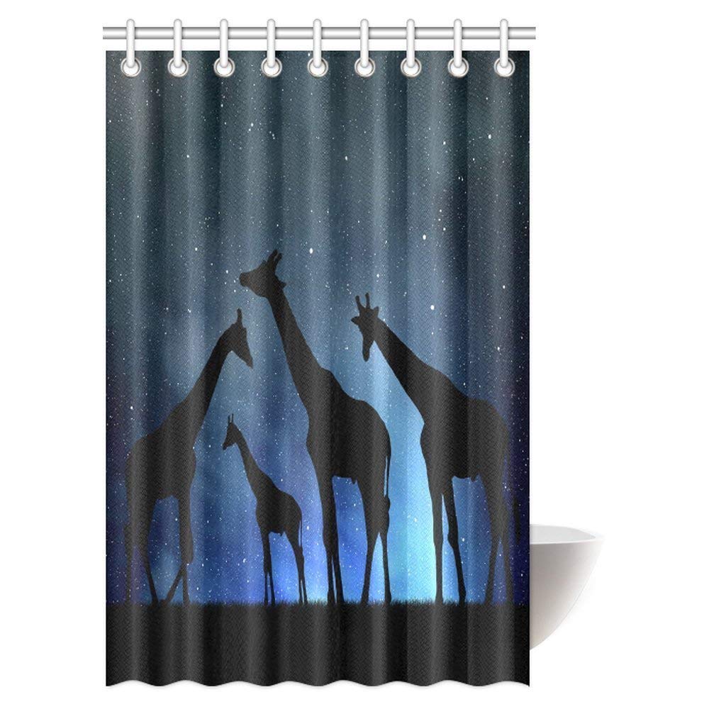 Wildlife Decor Shower Curtain Set, Safari with Giraffe Crew in the Night Sky Polyester Fabric Bathroom Shower Curtain