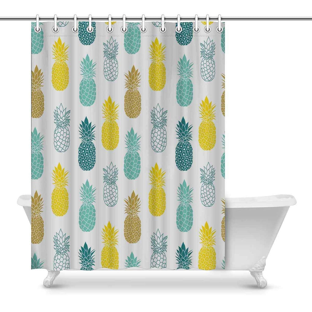 Fresh Blue Yellow Pineapples in Grey and Yellow Colors Art Decor Print Bathroom Shower Curtain Decorations Fabric