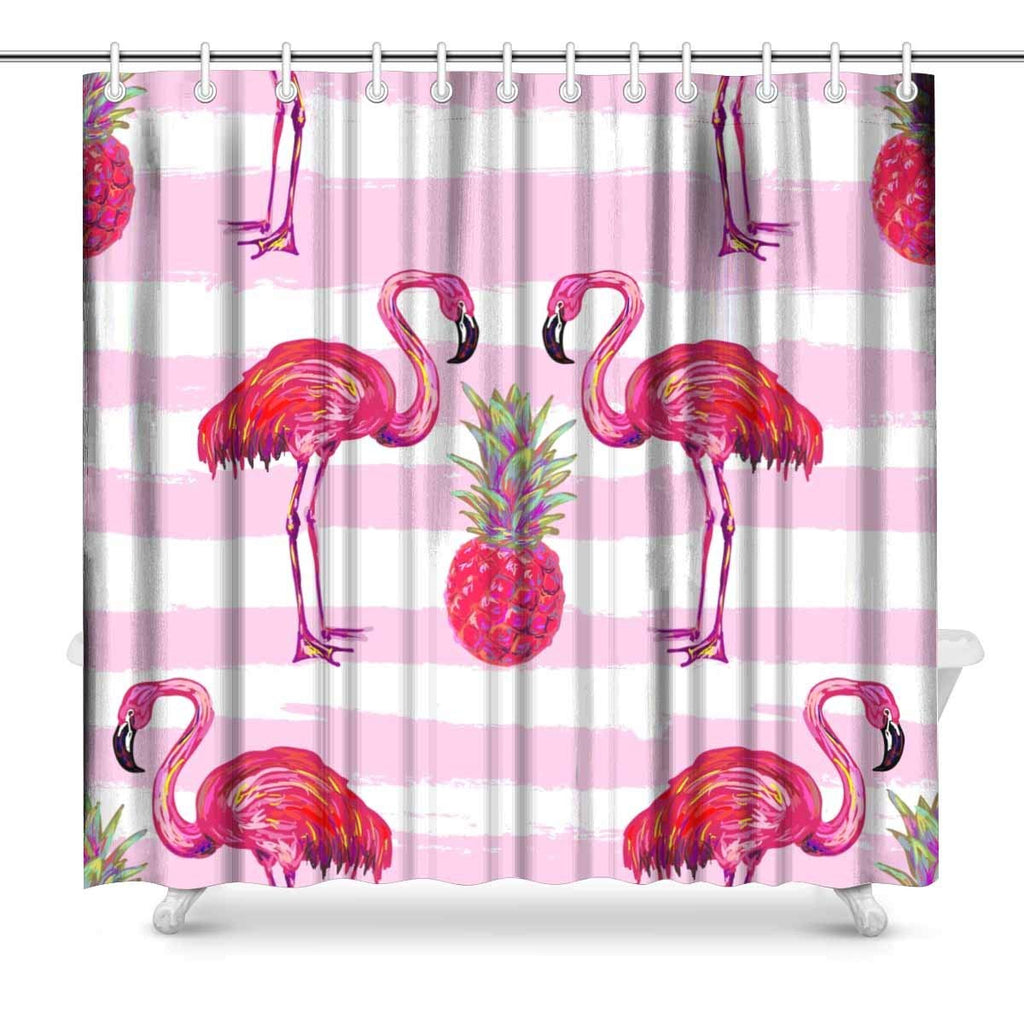 Summer Tropical Pattern with Flamingo and Pineapple Bathroom Shower Curtain Accessories