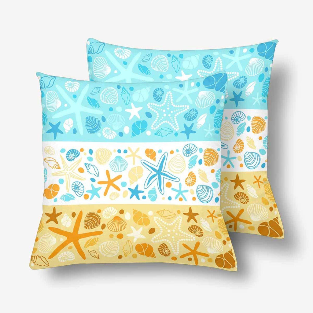 Cute Summer Different Shells Starfish Throw Pillow Covers 18x18 Set of 2, Pillow Cushion Cases Pillowcase for Home Couch Sofa Bedding Decorative