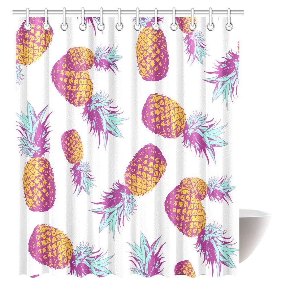 Pineapple Decor Shower Curtain, Tropical Theme Vintage Style Pineapple Fruit Art Fabric Bathroom Shower Curtain