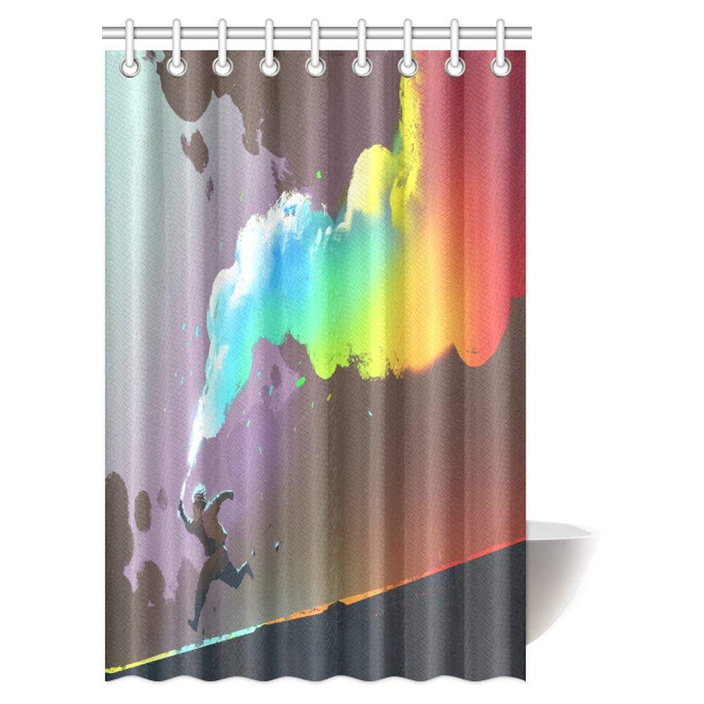 Fantasy Art Shower Curtain, Boy Running and Holding up Colorful Smoke Flare Bathroom Shower Curtain