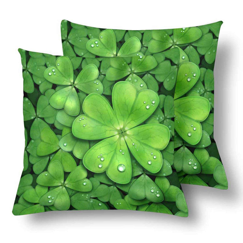 Irish St. Patrick's Day Shamrock Pillow Cushion Case Cover 18x18 Twin Sides, Green Lucky Clover Polyester Zippered Throw Pillowcase Protector Decorative, Set of 2