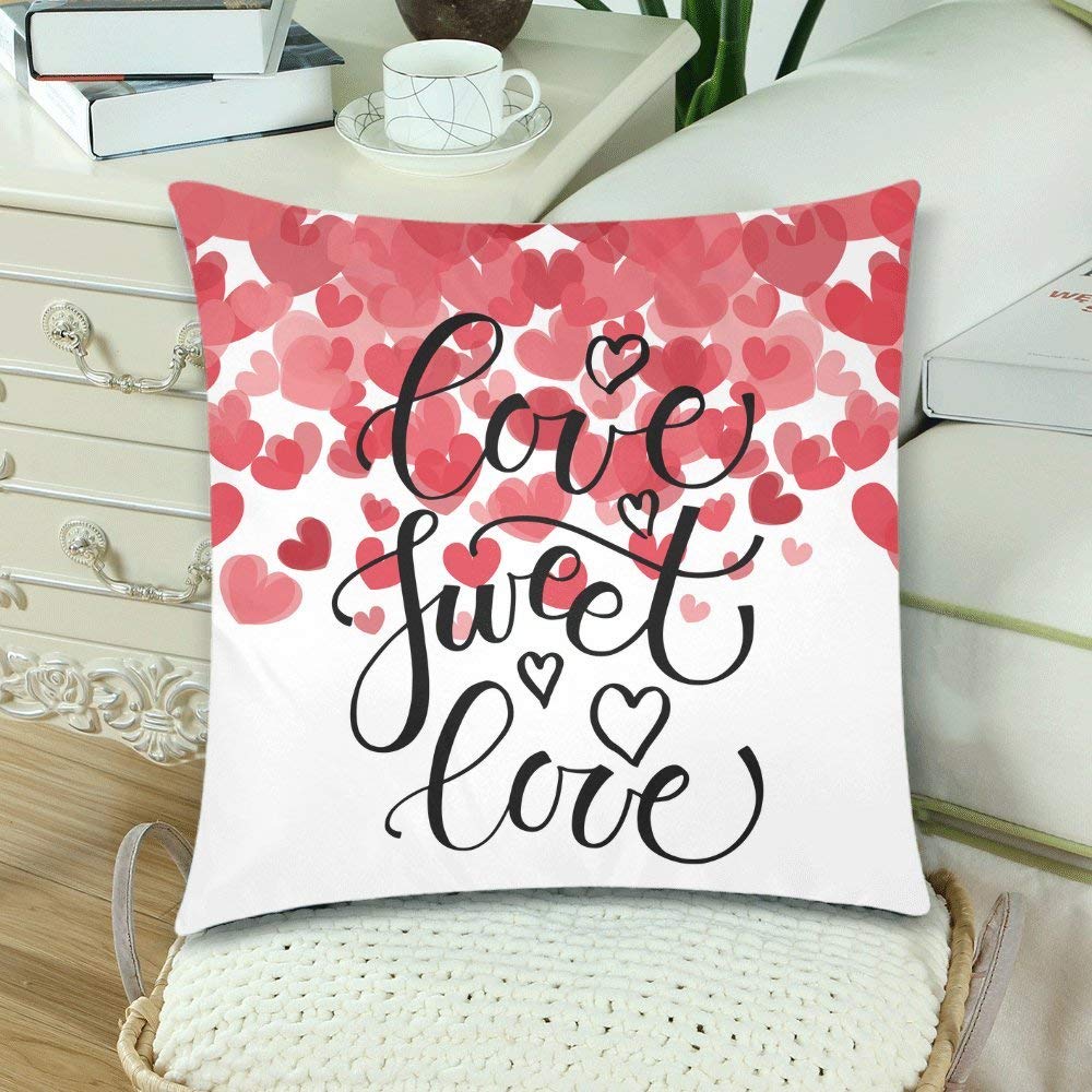 Hand Sketched Sweet Love with Hearts Pillow Cushion Case Cover 18x18 Twin Sides, Romantic Valentines Gift Polyester Zippered Throw Pillowcase Protector Decorative, Set of 2