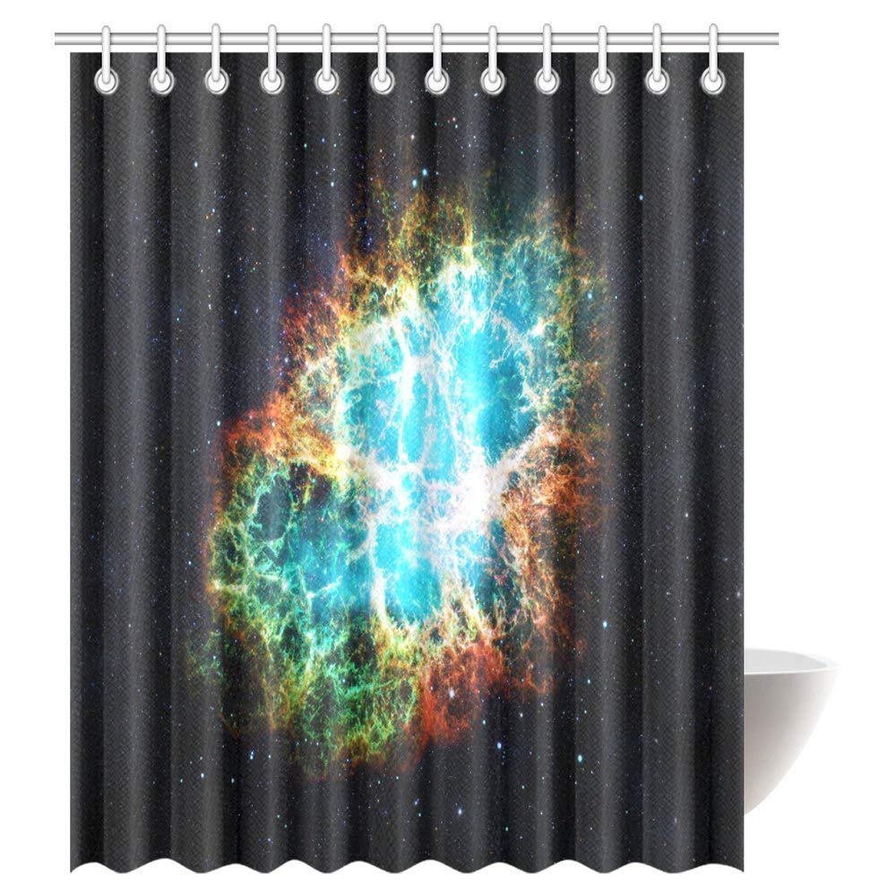 Space Decor Shower Curtain Set, Crab Nebula in Early Age Clean Version of Original Print Fabric Bathroom Shower Curtain