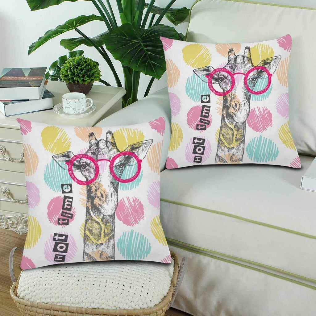 Hipster Giraffe Bright Giraffe Glasses Throw Pillow Covers 18x18 Set of 2, Pillow Cushion Cases Pillowcase for Home Couch Sofa Bedding Decorative