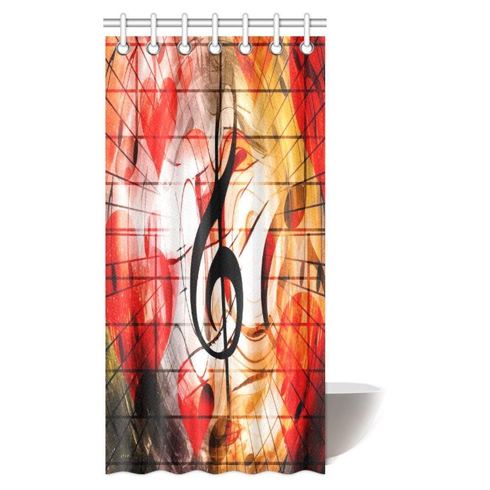 Music Decor Collection, Music with G-Clef Key Instrument Creative Rhythmic Ornate Bathroom Shower Curtain