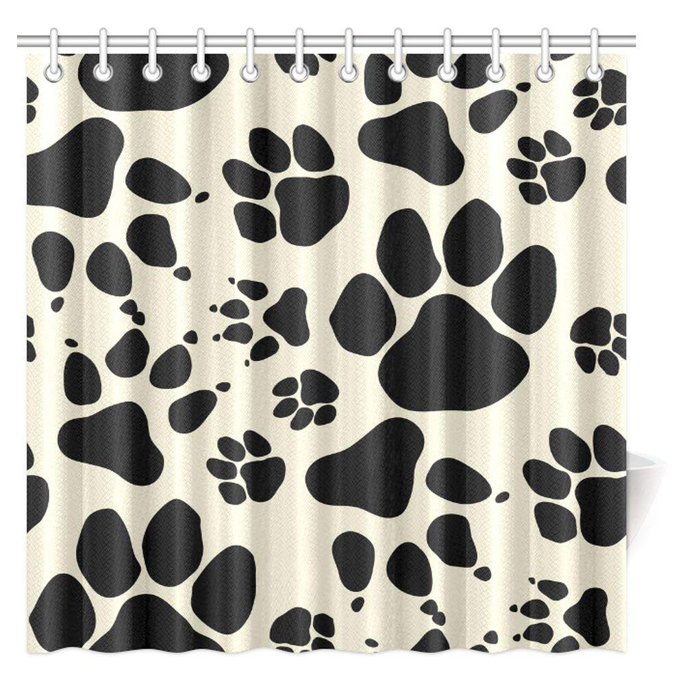 Cat Lover Decor Shower Curtain, Little Paws Cute Steps Childish Artwork Cartoon Unusual Traces Design Fabric Bathroom Shower Curtain