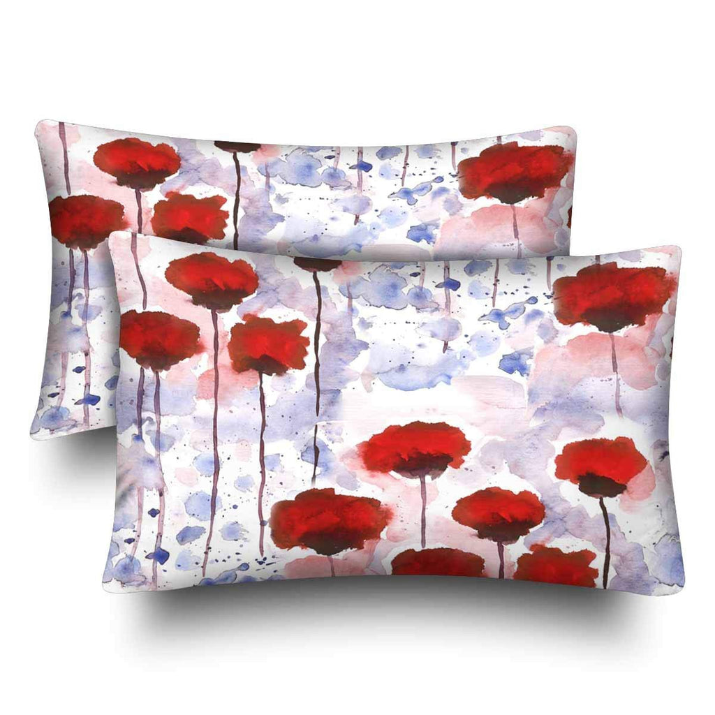 Watercolor Spring Flower Poppy Pillow Cases Pillowcase Standard Size 20x30 Set of 2