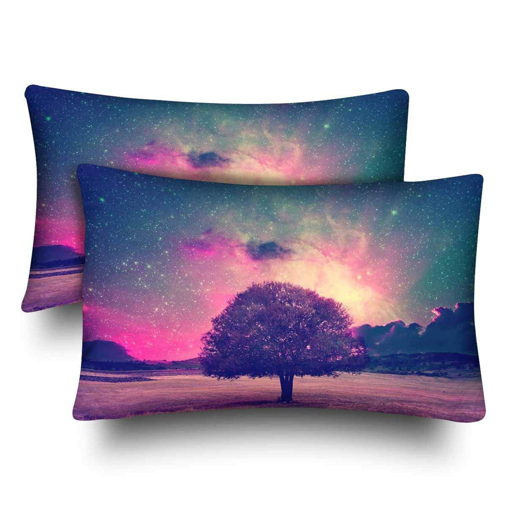 Night Sky Tree Starry Night Silhouette Galaxy Nebula Stars Pillow Cases Pillowcase Standard Size 20x30 Set of 2