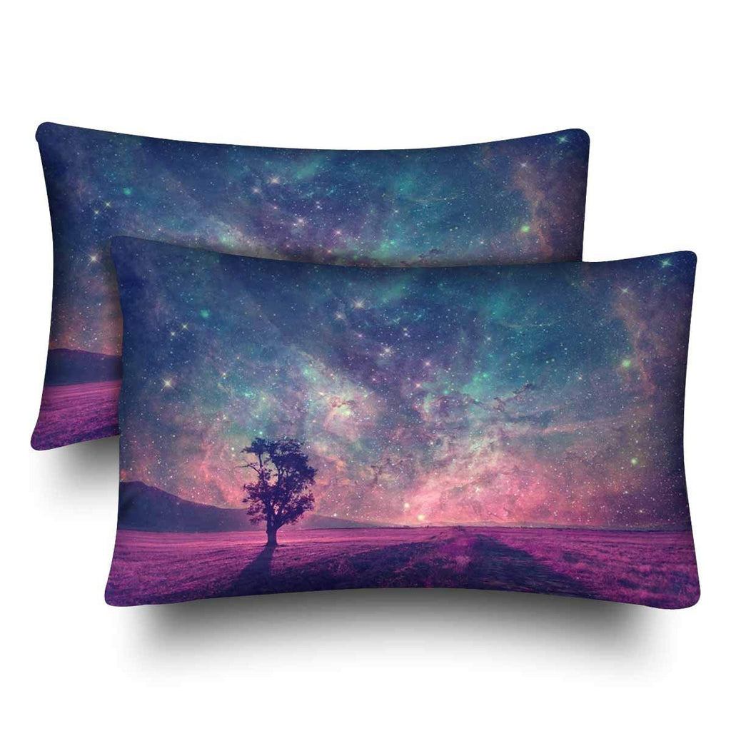 Night Sky Lonely Tree Galaxy Nebula Stars Red Outer Space Pillow Cases Pillowcase Queen Size 20x30 Set of 2