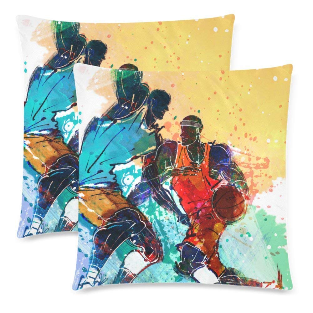 Sports Pillowcase Protector 18x18 Twin Sides, Basketball Zippered Pillow Case Covers Decorative, Set of 2