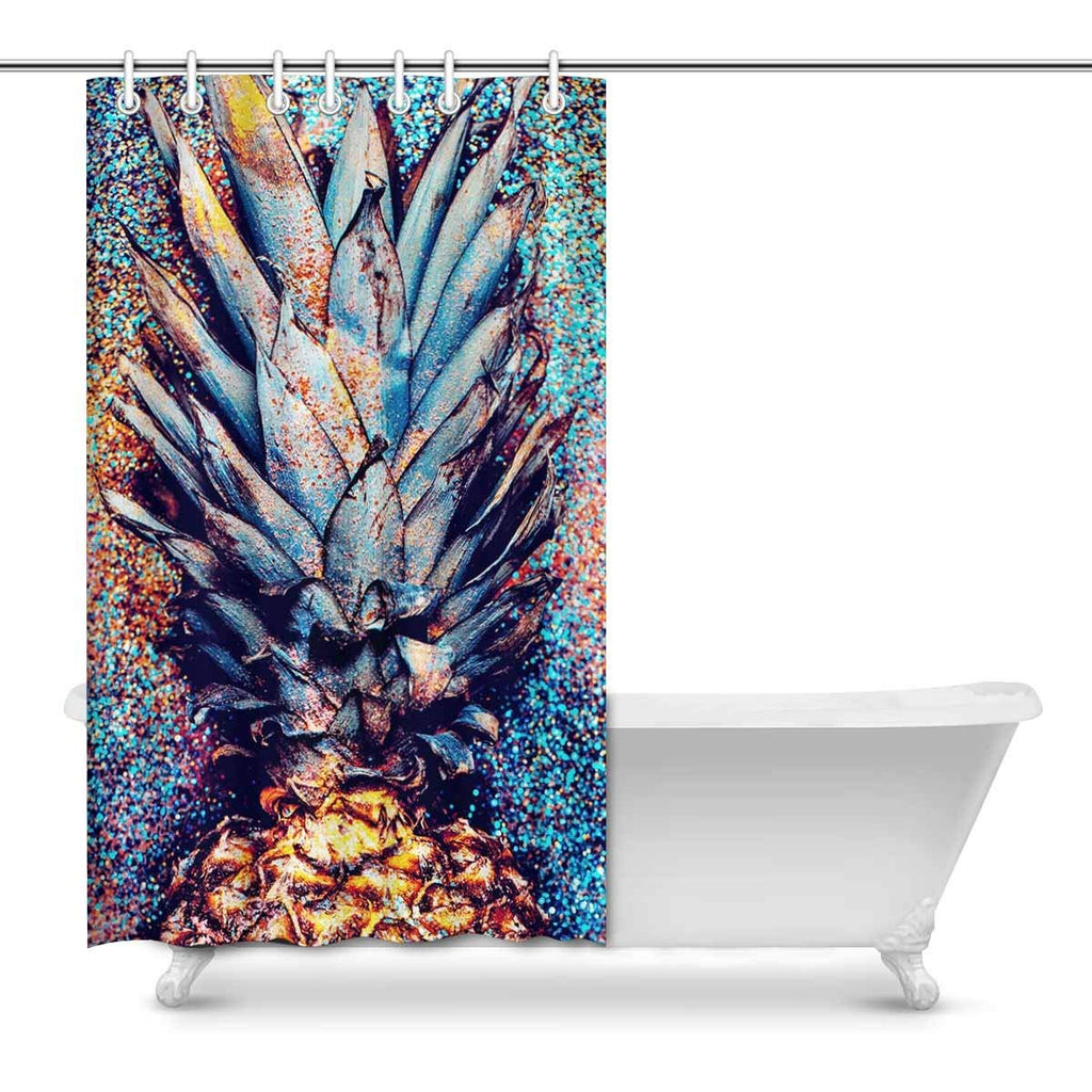 Pineapple Shine Style Fabric Bathroom Decor Shower Curtain Set with Hooks