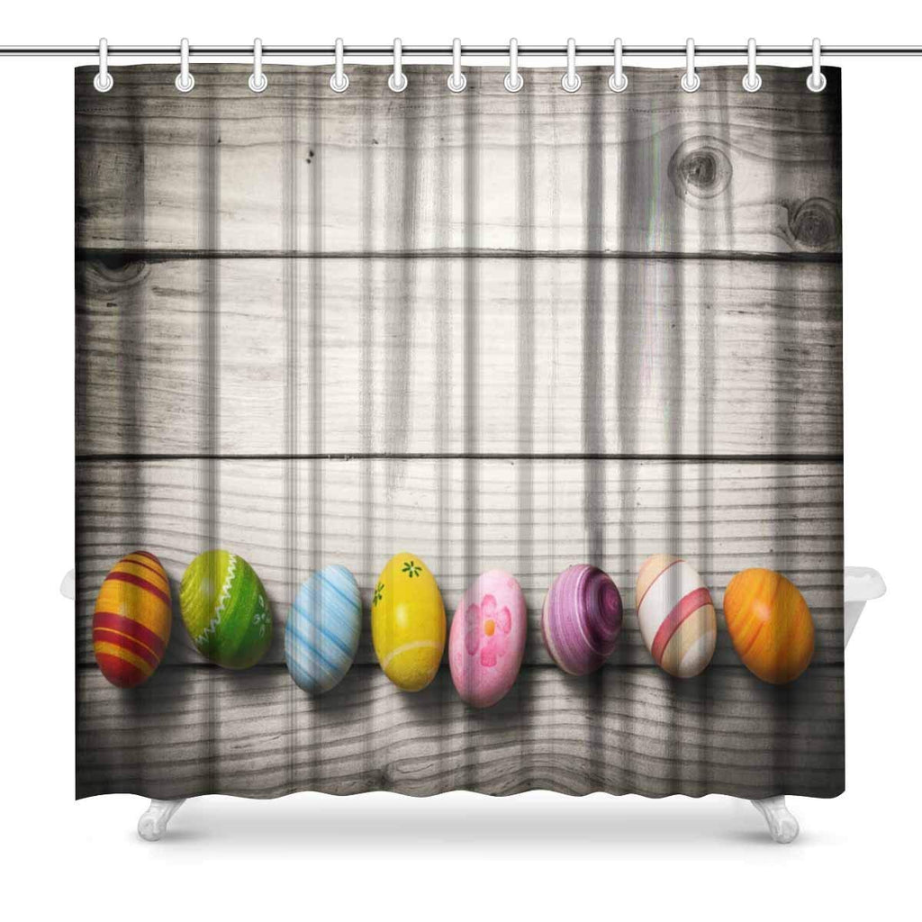 Easter Eggs on Wooden Art Decor Print Bathroom Shower Curtain Decorations Fabric