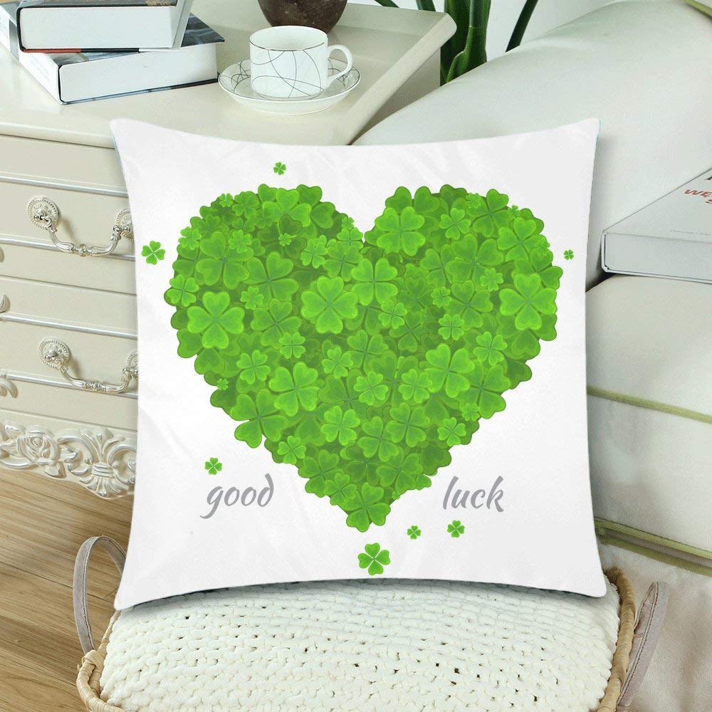 Saint Patricks Day Green Heart of the Lucky Clover or Shamrock Pillow Covers 18x18