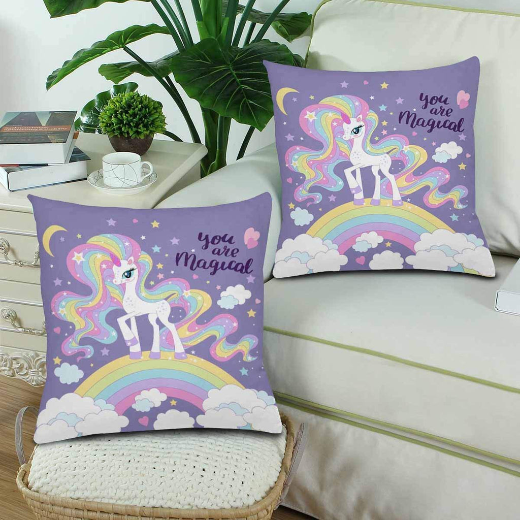 You Are Magical Lovely Cartoon Rainbow Unicorn Throw Pillow Covers 18x18 Set of 2, Pillow Cushion Cases Pillowcase for Home Couch Sofa Bedding Decorative