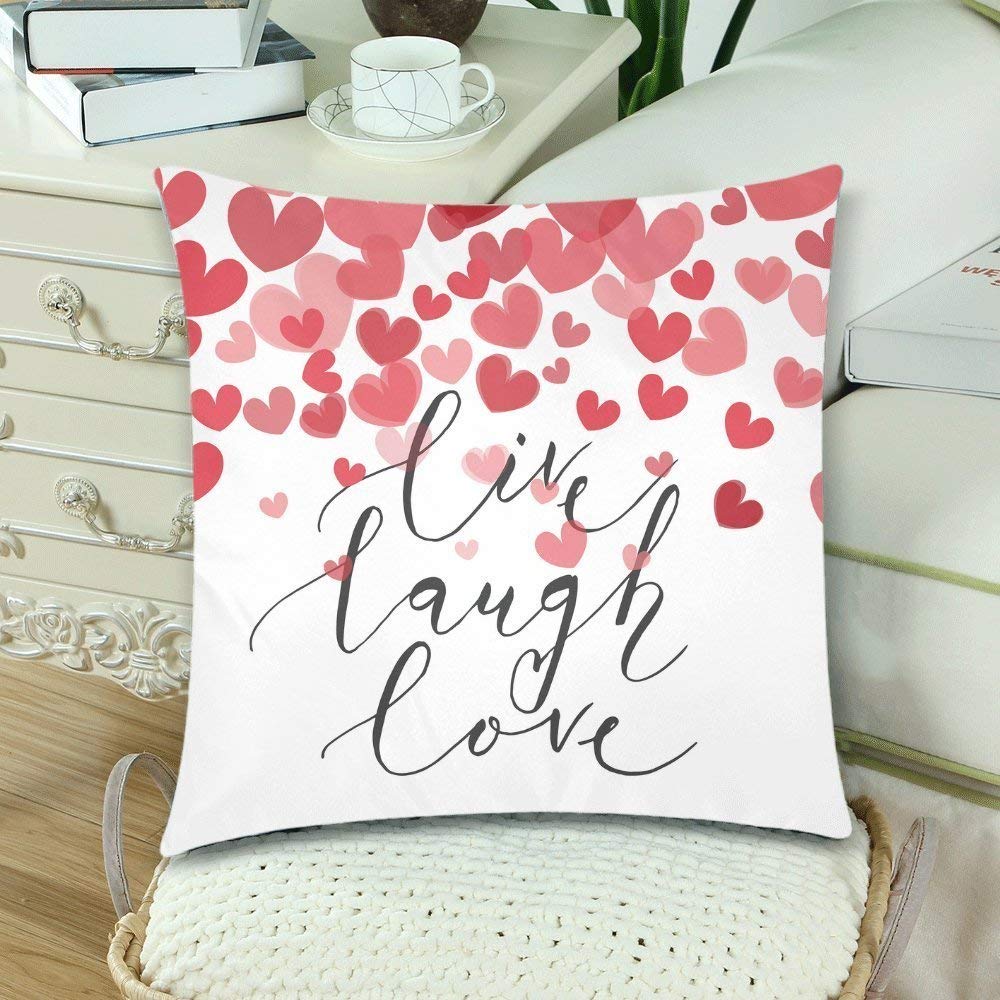 Live Laugh Love Romantic Quote Heart Throw Pillow Case Cushion Covers 18x18, Happy Valentines Day Gift Pillowcase Sets Home Decorative, Set of 2 Cotton Zippered Pillow 