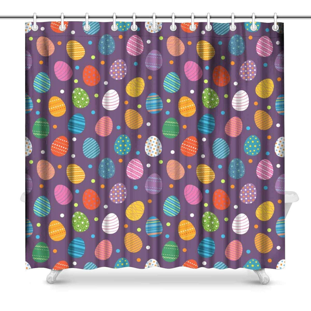 Easter Eggs Fabric Bathroom Shower Curtain Decor Set with Hooks