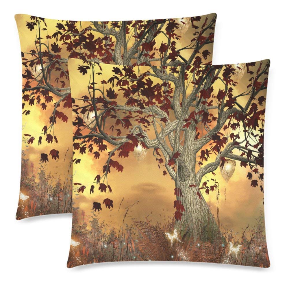 Tree Art Pillowcase Protector 18x18 Two Sides, Tree of Life Zippered Pillow Case Covers Decorative, Set of 2