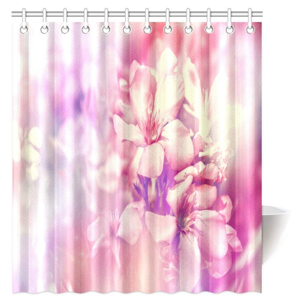 Nature Art Prints Decor Shower Curtain, Japanese Cherry Trees Blossom Spring Garden Park Bathroom Shower Curtain with Hooks