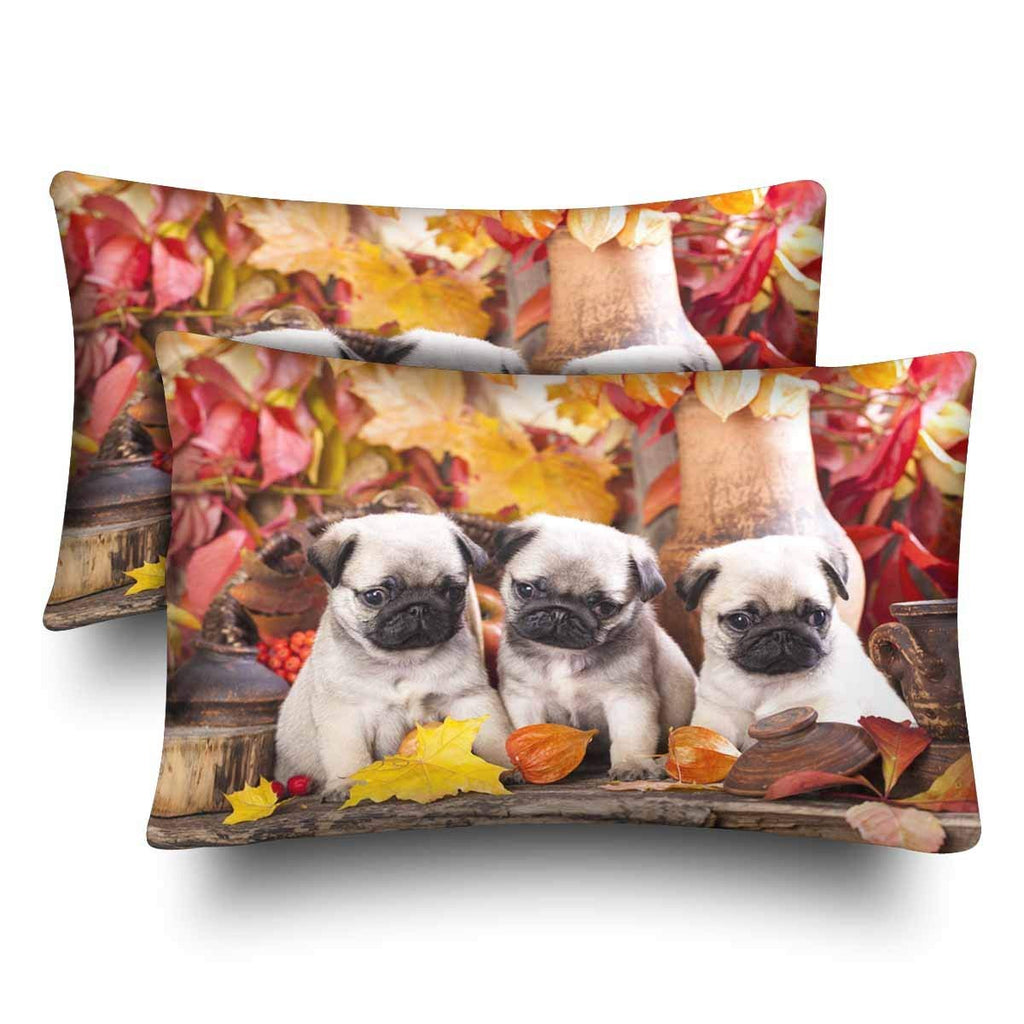 Cute Pug Puppy Dog Autumn Leave Pillow Cases Pillowcase Queen Size 20x30 Set of 2