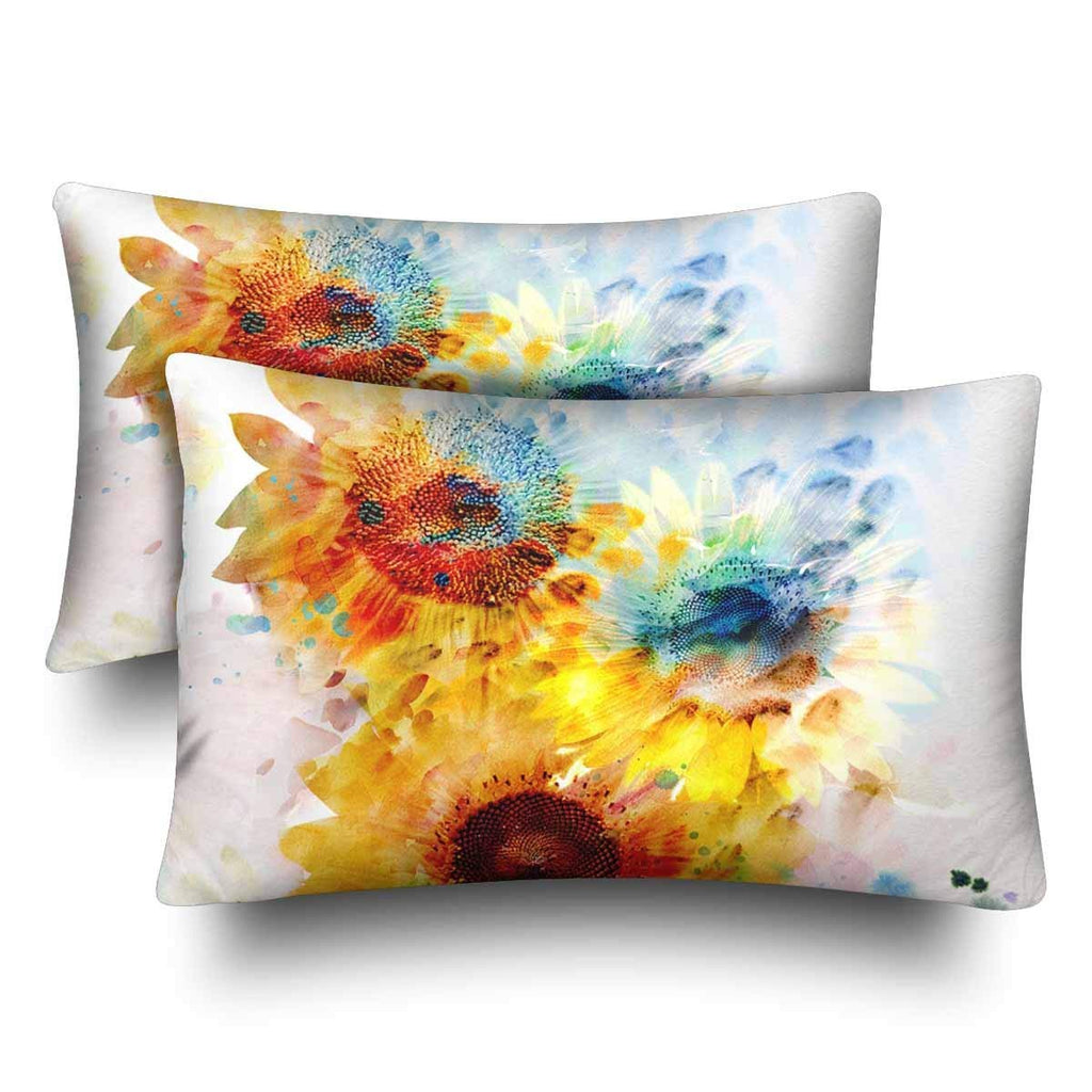 Watercolor Painting Expressive Sunflower Pillow Cases Pillowcase Queen Size 20x30 Set of 2