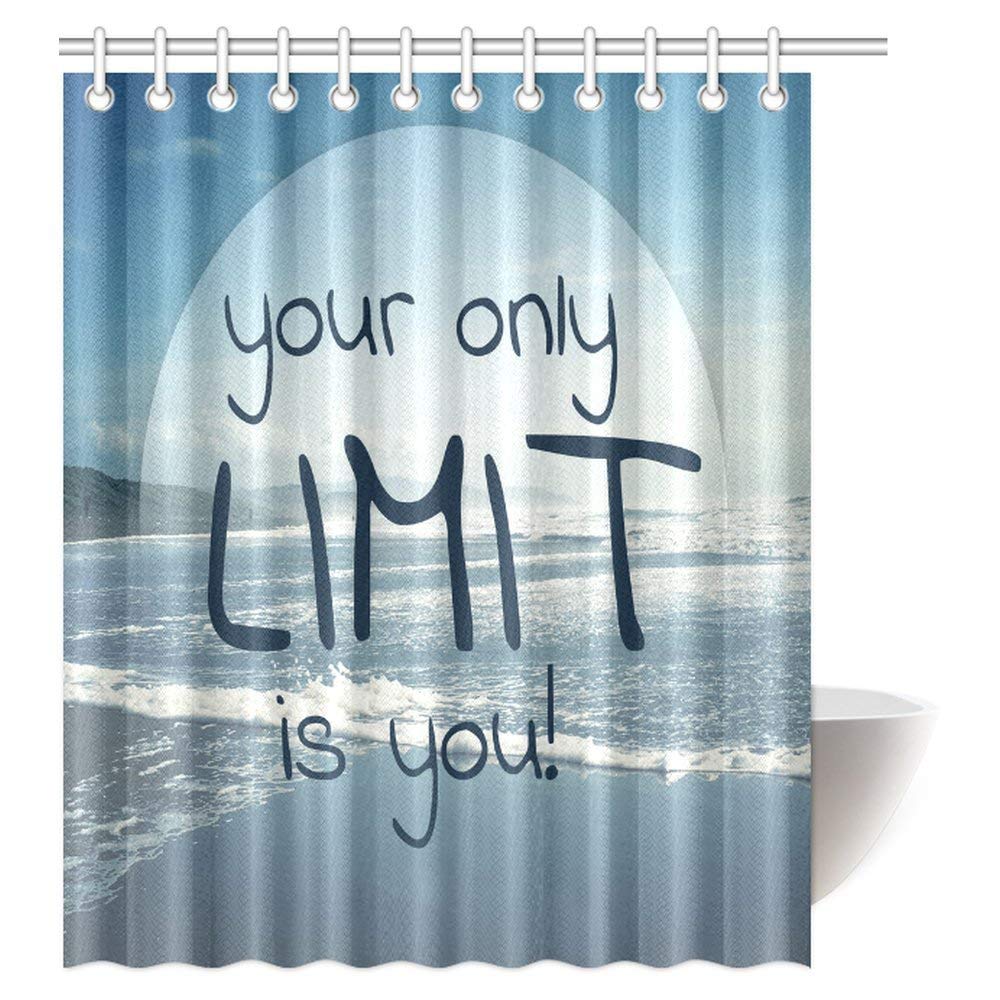 Motivational Quote Ocean Decor Shower Curtain, Your Only Limit is You Polyester Fabric Bathroom Shower Curtain