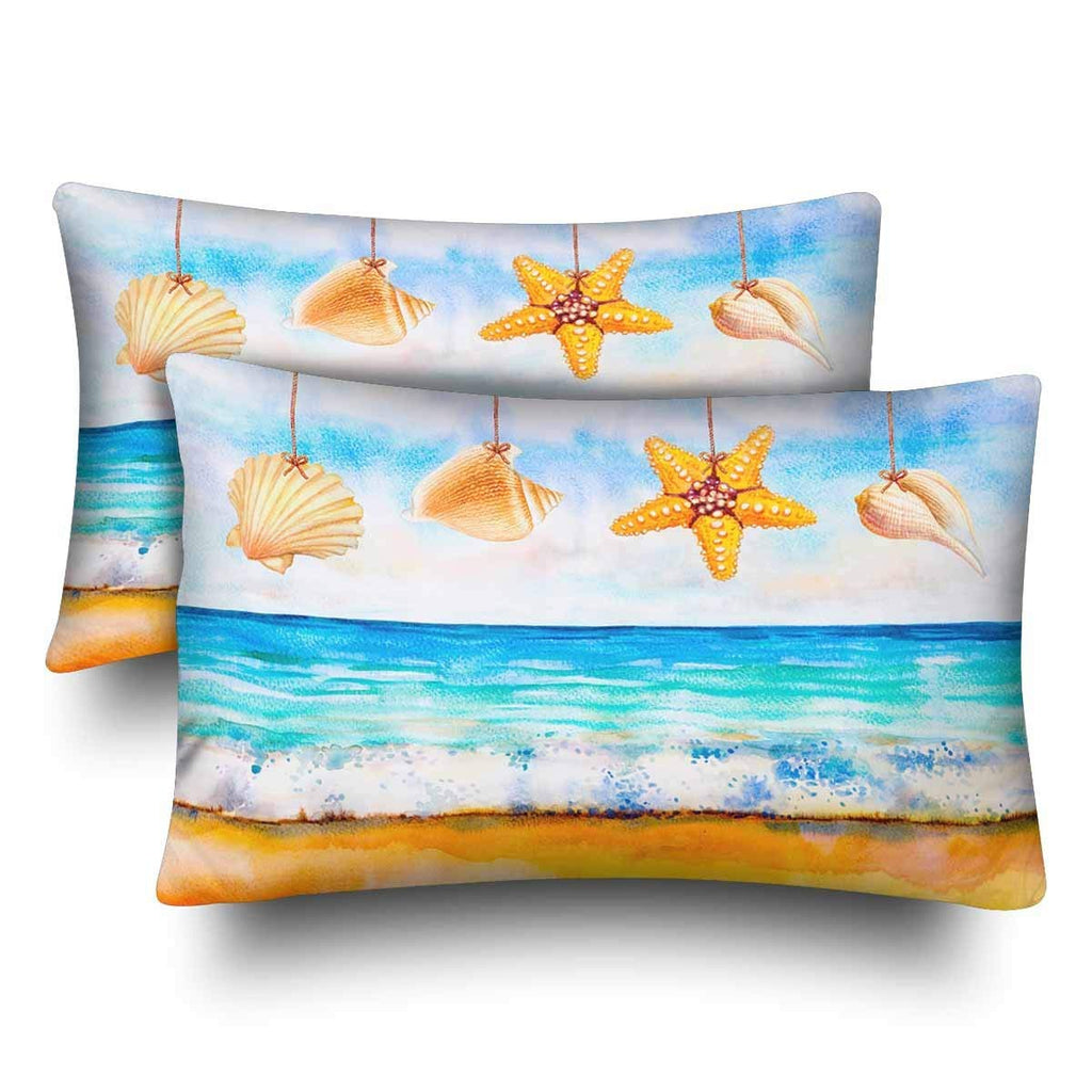 Watercolor Sea Beach Wave Starfish Seashell Summer Pillow Cases Pillowcase Standard Size 20x30 Set of 2