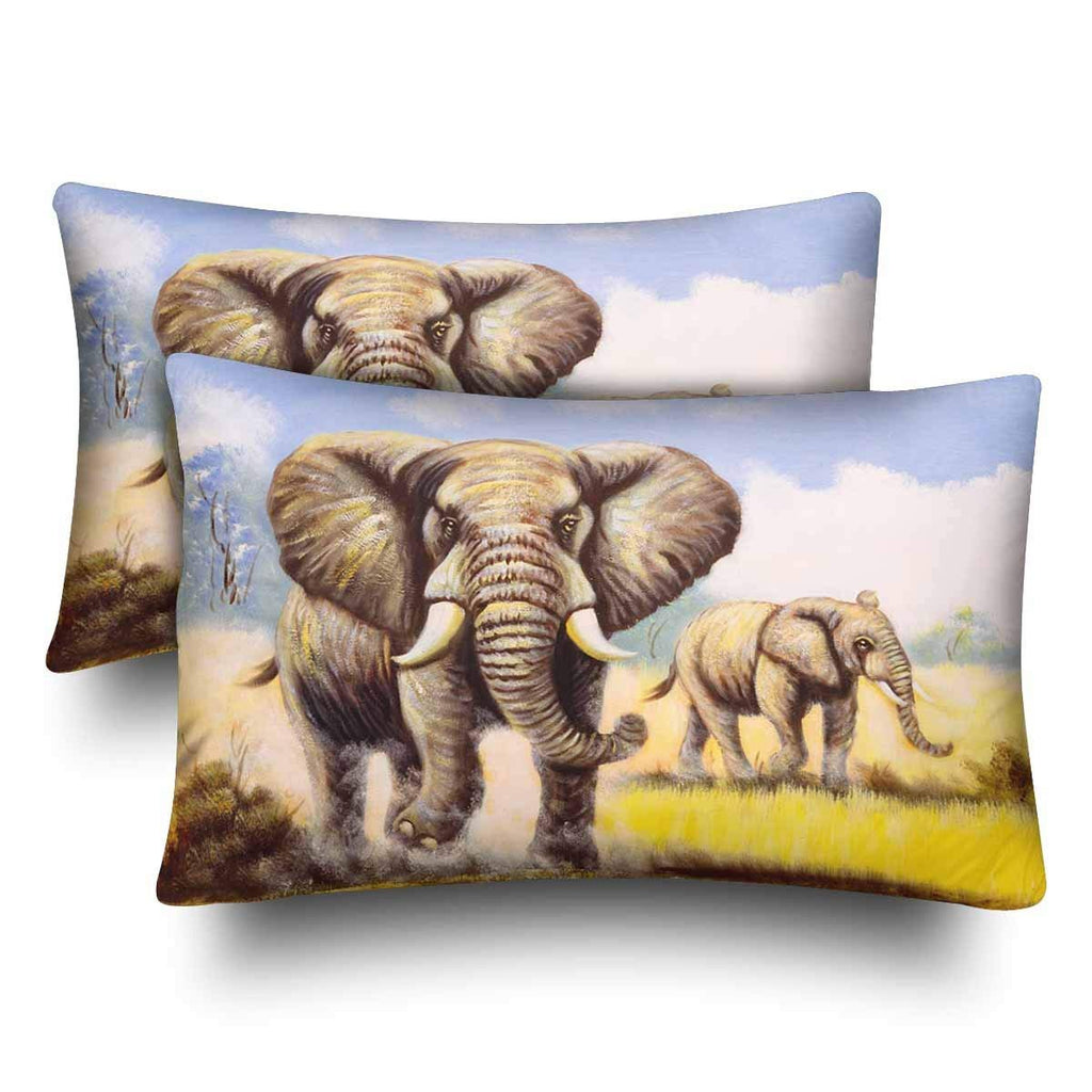 Oil Painting Elephant Animal Pillow Cases Pillowcase Standard Size 20x30 Set of 2