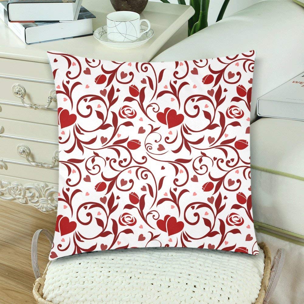 2 Pack Valentines Pattern Throw Cushion Pillow Case Cover 18x18 Twin Sides, Red and White Valentine's Gift Zippered Pillowcase Set Shams Decorative