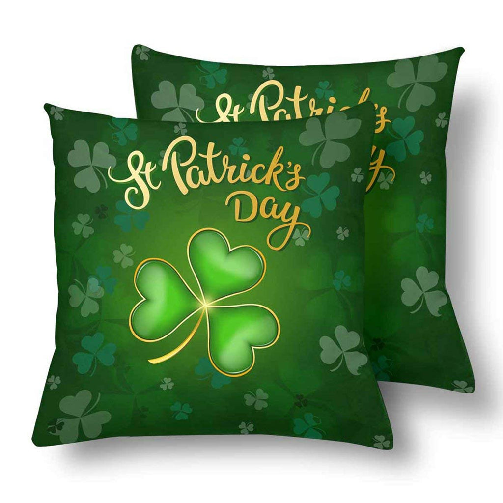 Custom 2 Pack St. Patrick's Day with Lucky Shamrock Throw Cushion Pillow Case Covers 18x18 Twin Sides, Green Luck Clover Cotton Zippered Pillowcase Sets Decorative