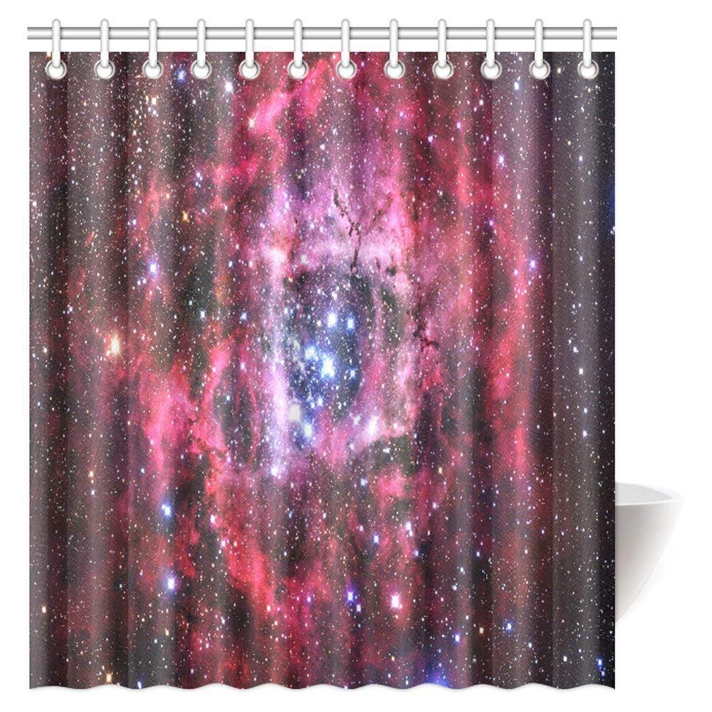 Space Decorations Collection, Stars Nebula Space Galaxy Astronomic Magical Scene Bathroom Shower Curtain Set with Hooks