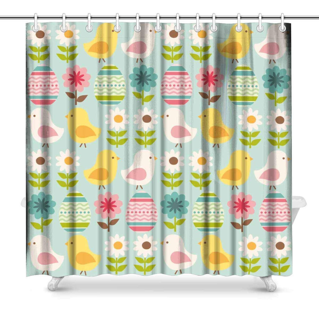 Easter Chicks and Eggs Polyester Fabric Bathroom Shower Curtain