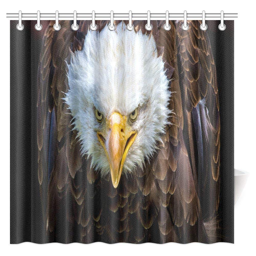 Animal Decor Shower Curtain, Bald Eagle Bathroom Shower Curtain Set with Hooks