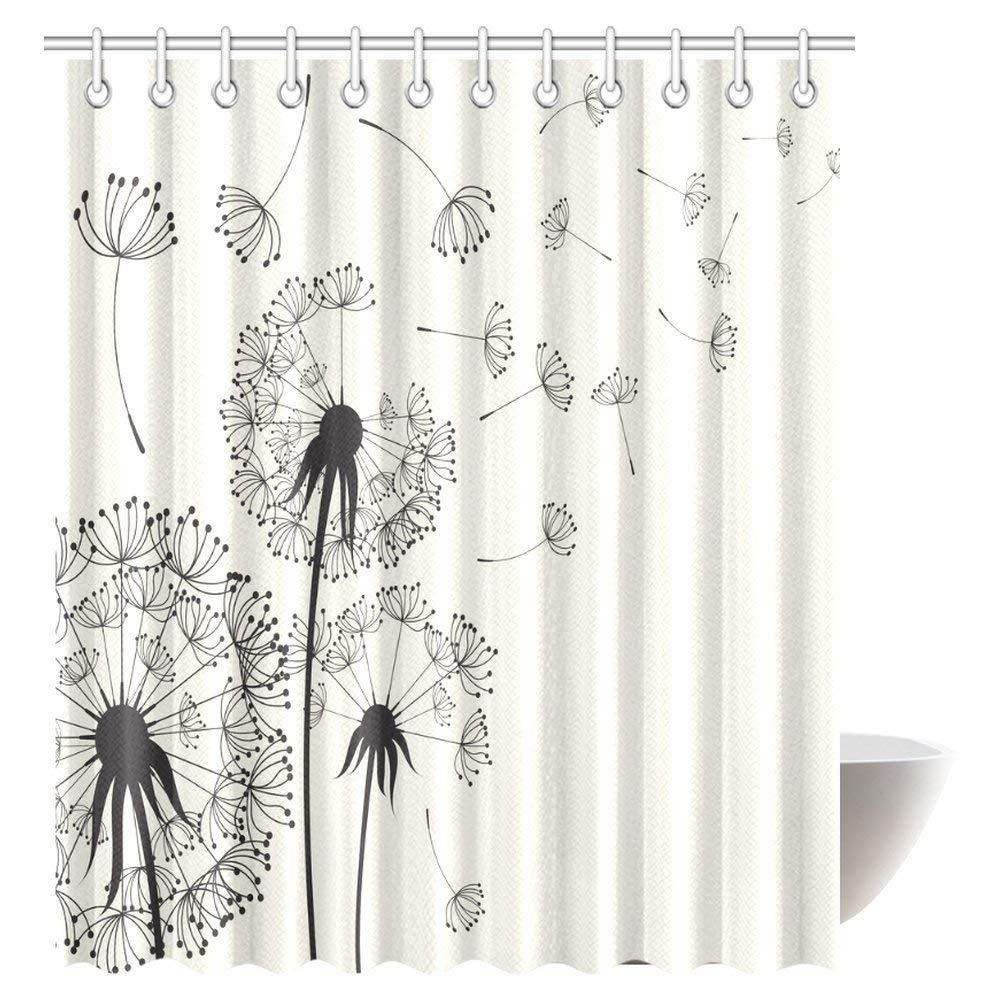 Flower Decor Collection, Dandelions Flying Pollens Flowers Plants on Retro Background Nature Art Bathroom Shower Curtain Set with Hooks