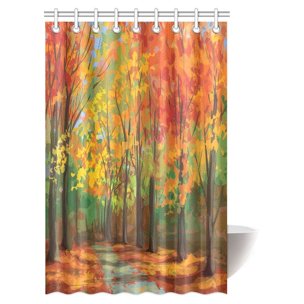 Autumn Landscape Shower Curtain, Pathway in Park Fabric Bathroom Shower Curtain