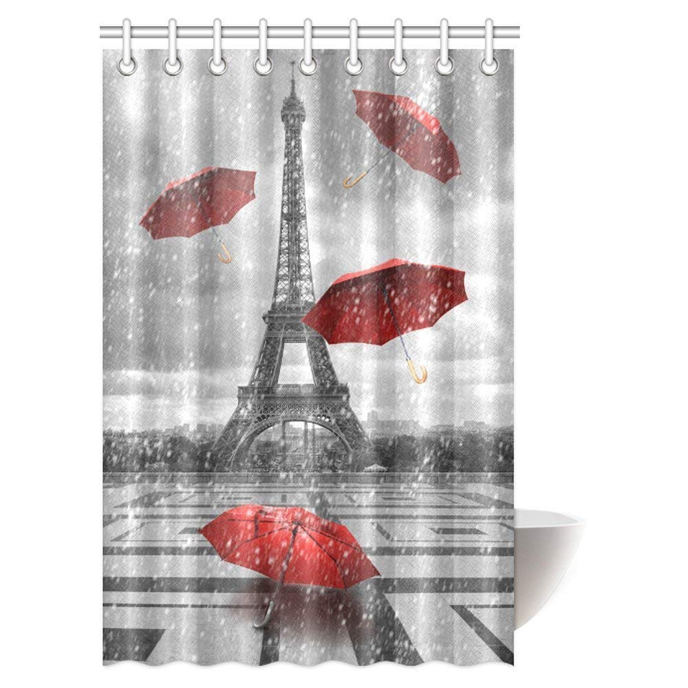 Eiffel Tower Shower Curtain Bathroom Decor, Paris City Eiffel Tower With Flying Red Umbrellas Shower Curtain Bathroom Decor With Hooks