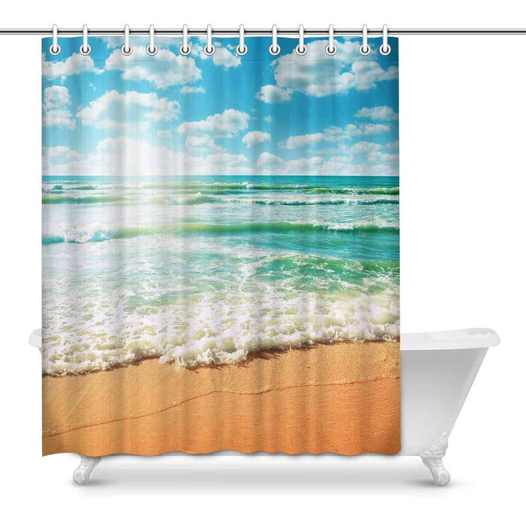 Coast of Ocean Beach at Sunny Day Fabric Bathroom Shower Curtain Set