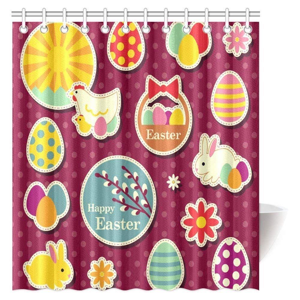 Ornate Easter Tree with Floral Eggs Love Birds Joy Modern Fabric Bathroom Shower Curtain Set with Hooks