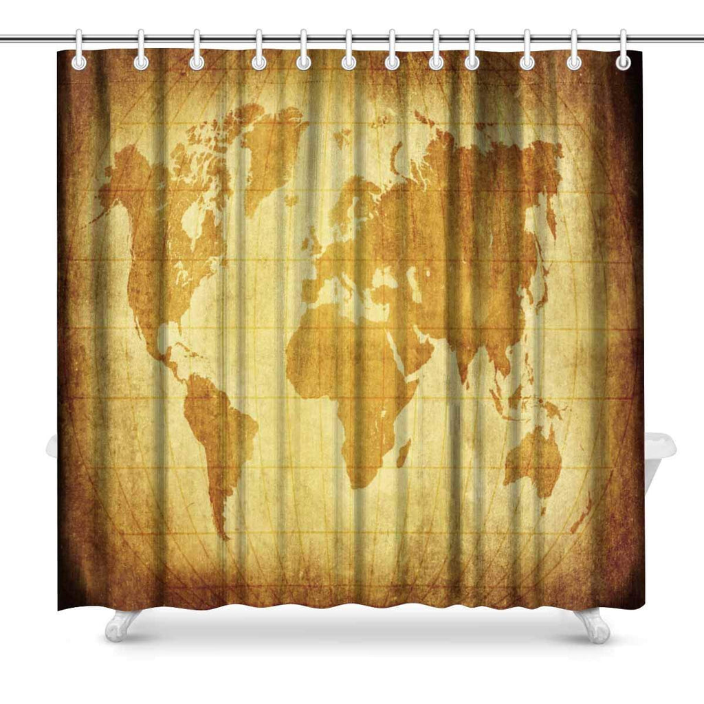 World Map with Latitude and Longitude Lines in Vintage Pattern Art Decor Print Bathroom Shower Curtain 72*72 inch